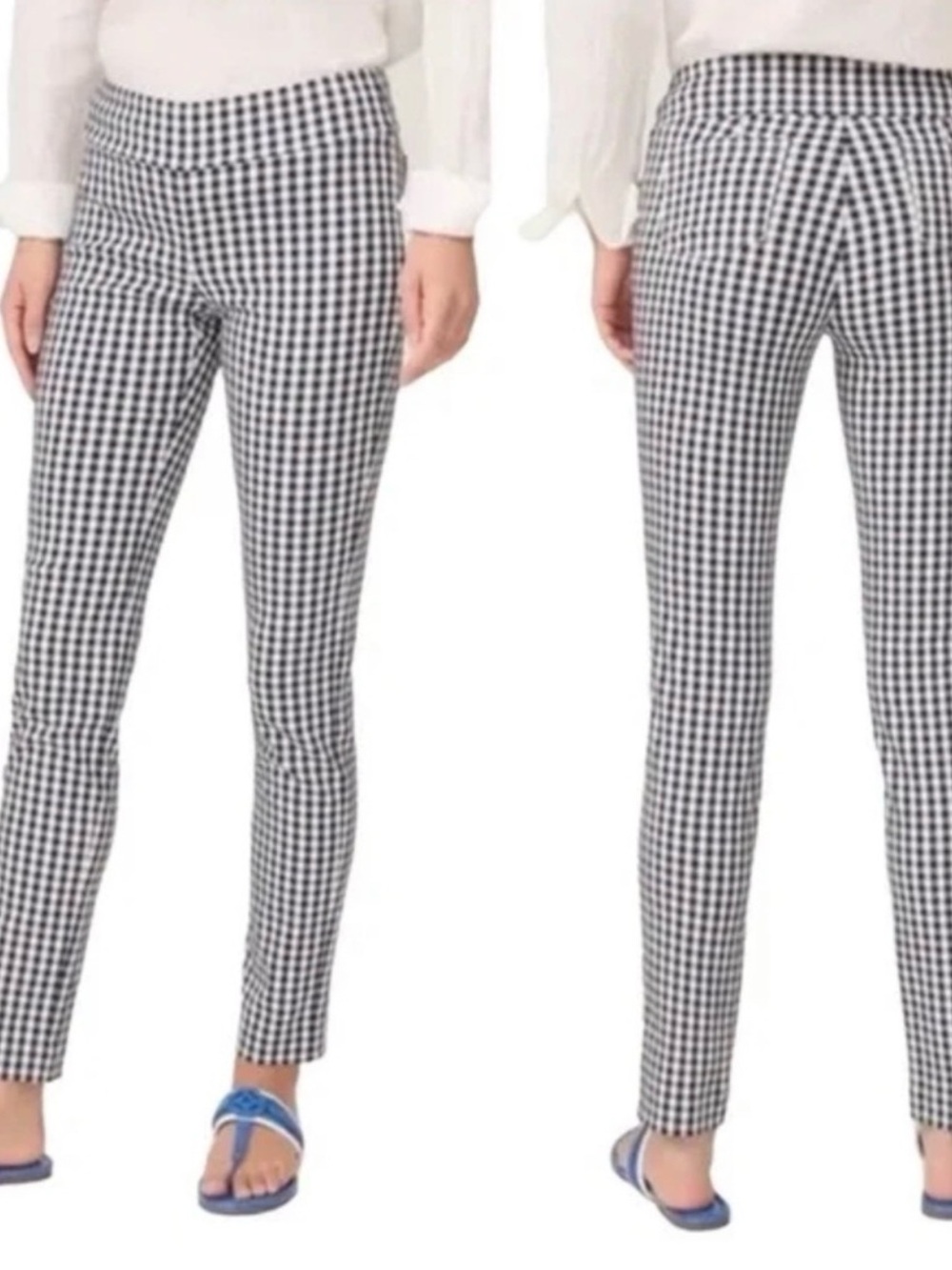 #716 J McLAUGHLIN Gingham Slim Ankle Trousers - Navy/White Easy Pull-on